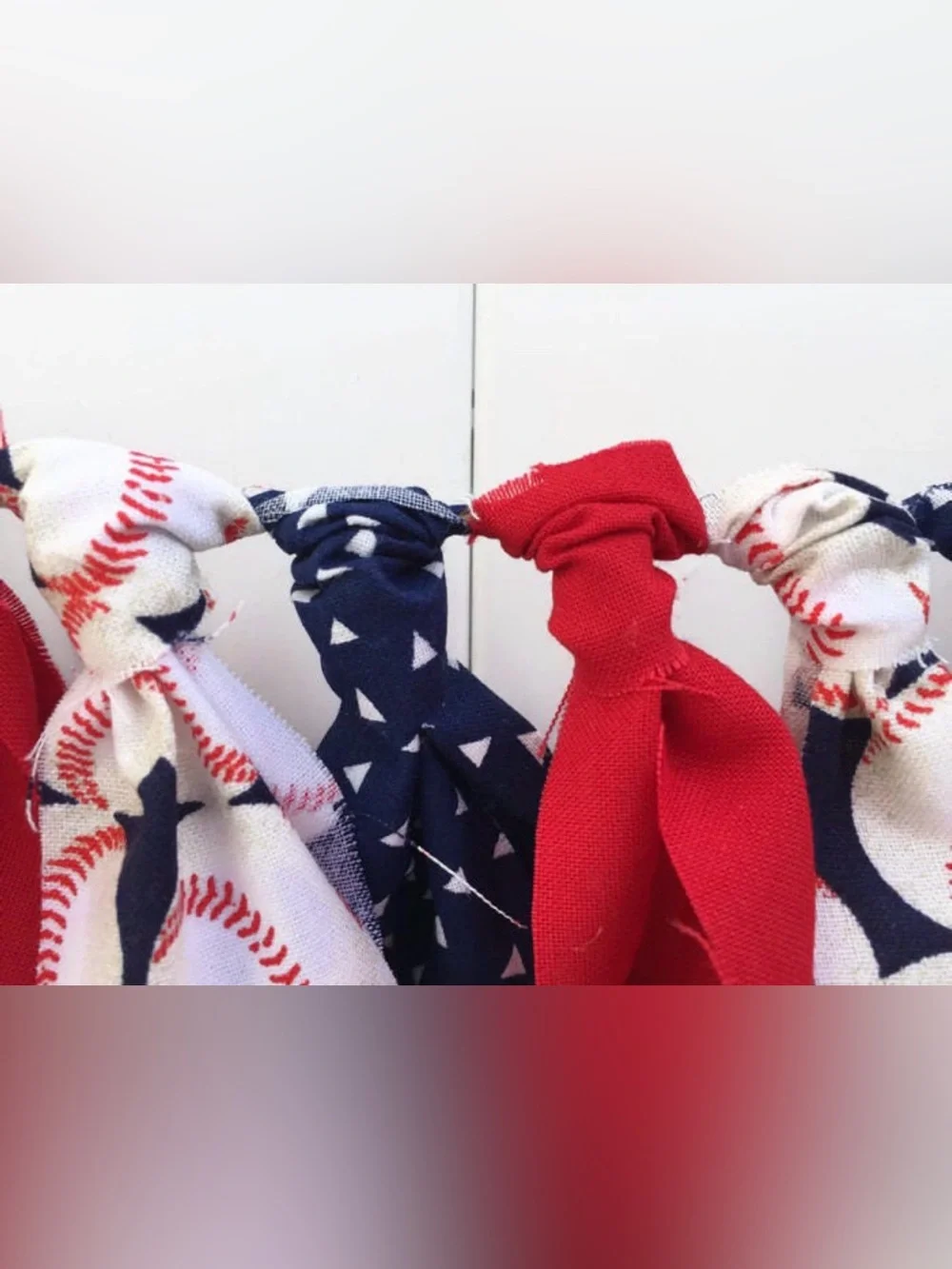 Baseball Garland, Red White Blue, Scrappy Banner, Fabric Garland - 4ft